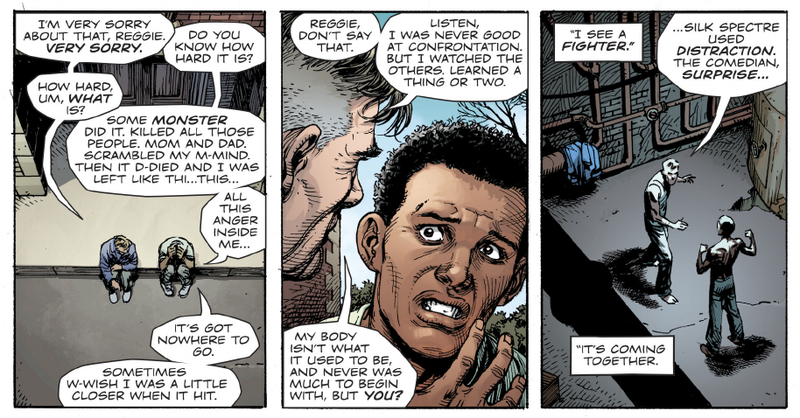 Bryon Lewis befriends Reggie in Doomsday Clock #4.